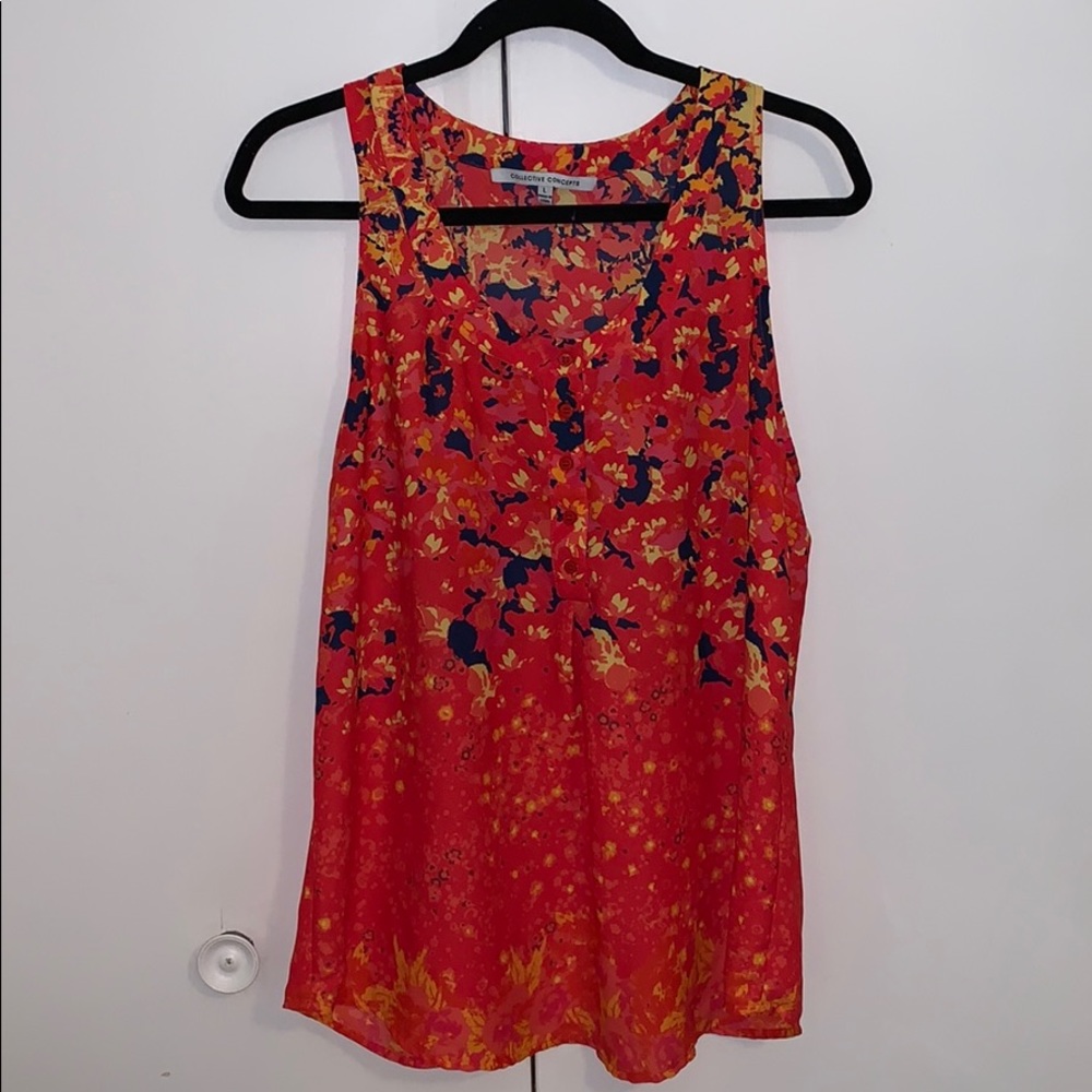 Orange and blue tank top blouse